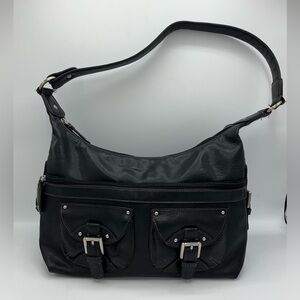 Liz Claiborne vintage Black Textured Shoulder Bag with Adjustable Strap